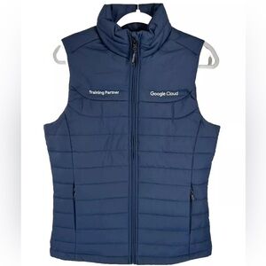 Google Cloud Puffer Vest Women’s Medium Navy Embroidered Logo Employee Training